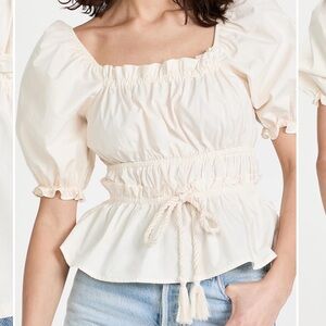 Moon River Puff Sleeve Top Cream Poplin Size Small